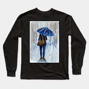 Blue Umbrella in the Rain Long Sleeve T-Shirt